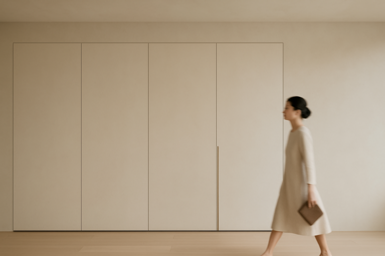 Femme en mouvement dans un intérieur épuré